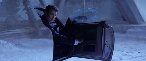 James Bond opens the door of his invisible car