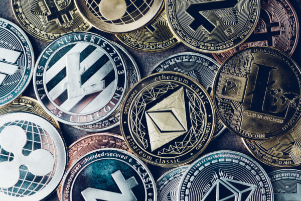 Physical cryptocurrency coins.
